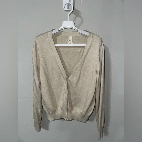 Pact Classic Fine Knit Cardigan - Sandshell Heather Large - Picture 2 of 8